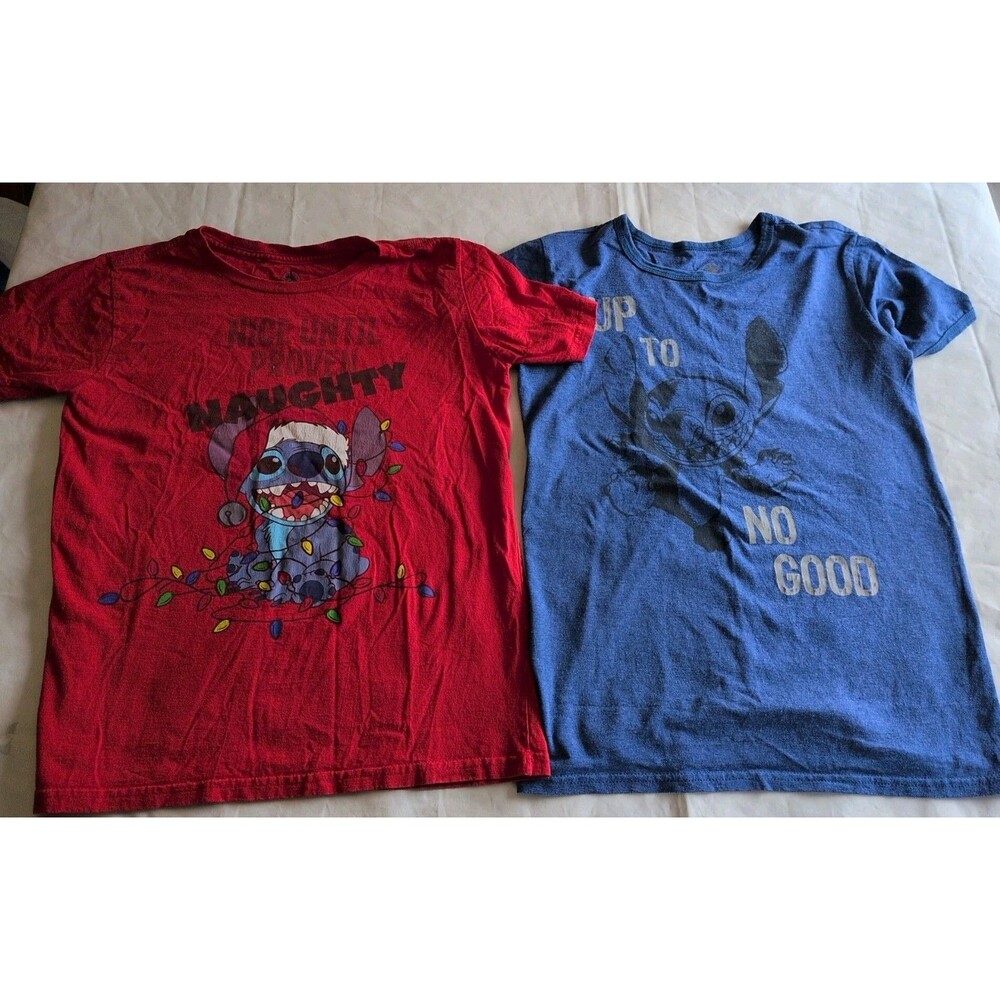 Disney Stitch T-Shirt Lot Of 2 Holiday Christmas Tee Size Youth L 10/12